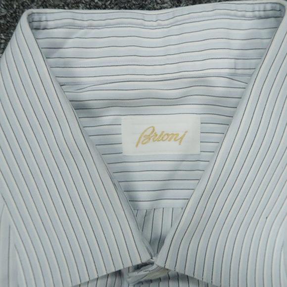 Brioni Shirt Mens XL Blue White Striped 100% Cotton Button Up Dress Italy * - Picture 3 of 13